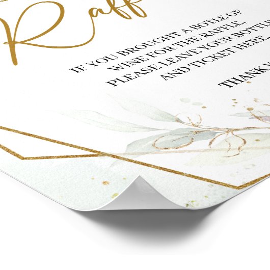 Boho blush florale greenery Gold lijst Wijn Raffle Poster (Hoek)