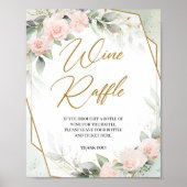 Boho blush florale greenery Gold lijst Wijn Raffle Poster (Voorkant)