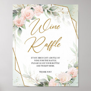 Boho blush florale greenery Gold lijst Wijn Raffle Poster