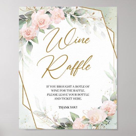 Boho blush florale greenery Gold lijst Wijn Raffle Poster (Voorkant)
