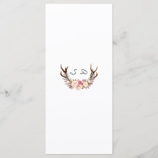 Boho Blush Flowers Antlers Weddenschap Menu (Achterkant)