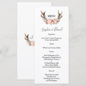 Boho Blush Flowers Antlers Weddenschap Menu (Voorkant / Achterkant)
