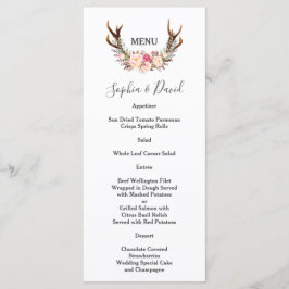 Boho Blush Flowers Antlers Weddenschap Menu
