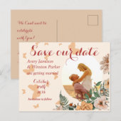 Boho Blush Foto Bloemen Buttery Save the Date Aankondigingskaart (Voorkant / Achterkant)
