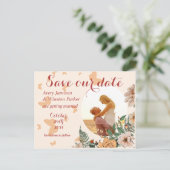 Boho Blush Foto Bloemen Buttery Save the Date Aankondigingskaart (Staand voorkant)