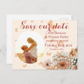 Boho Blush Foto Buttery Floral Save the Date Anno Aankondigingskaart (Voorkant / Achterkant)