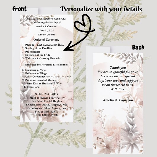 Boho Blush Gedroogde Bloemen Wedding Programma