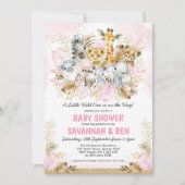 Boho Blush Gold Safari Animals Girl Baby shower Kaart (Voorkant)