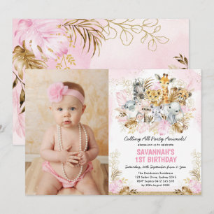 Boho Blush Gold Tropical Wild Een geboorte meisje Kaart