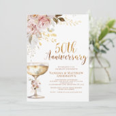 Boho Blush Goud Bloemen 50e Jubileum Kaart (Staand voorkant)