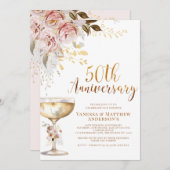 Boho Blush Goud Bloemen 50e Jubileum Kaart (Voorkant / Achterkant)