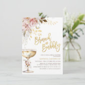 Boho Blush Goud Bloemen Brunch Bubble Vrijgezellen Kaart (Staand voorkant)