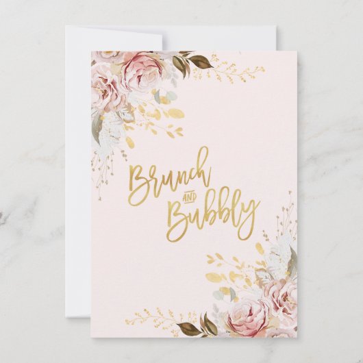Boho Blush Goud Bloemen Brunch Bubble Vrijgezellen Kaart (Achterkant)