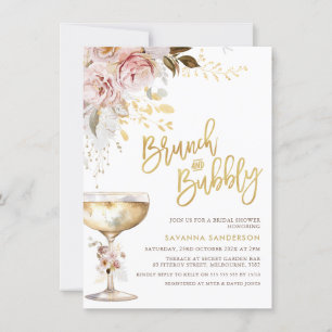 Boho Blush Goud Bloemen Brunch Bubble Vrijgezellen Kaart