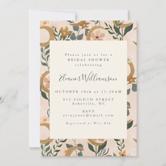 Boho Blush Green Botanical Moon Vrijgezellenfeest Kaart (Voorkant)