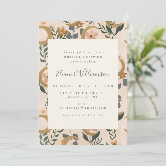 Boho Blush Green Botanical Moon Vrijgezellenfeest Kaart (Staand voorkant)