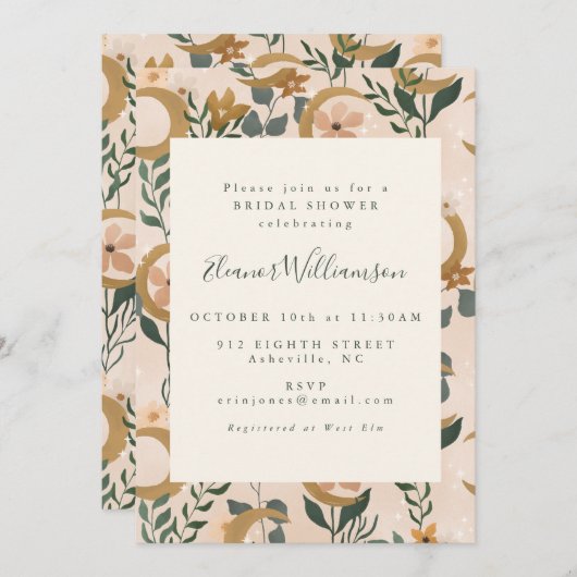 Boho Blush Green Botanical Moon Vrijgezellenfeest Kaart (Voorkant / Achterkant)