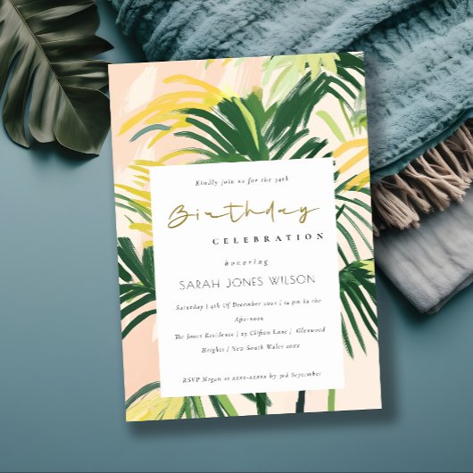 Boho Blush Green Tropical Palm Beach Verjaardag In Kaart