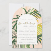 Boho Blush Green Tropical Palm Beach Verjaardag Kaart (Voorkant)