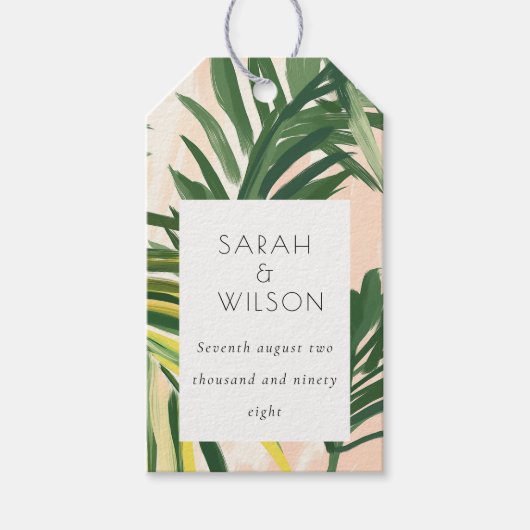 Boho Blush Green Tropical Palm Beach Wedding Cadeaulabel (Voorkant)