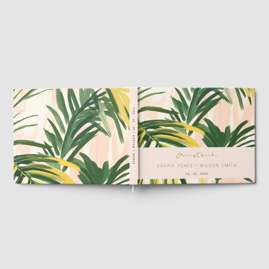 Boho Blush Green Tropical Palm Beach Wedding Gastenboek (Volledig)