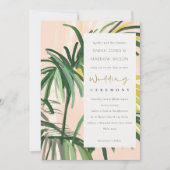 Boho Blush Green Tropical Palm Beach Wedding Kaart (Voorkant)