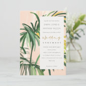 Boho Blush Green Tropical Palm Beach Wedding Kaart (Staand voorkant)