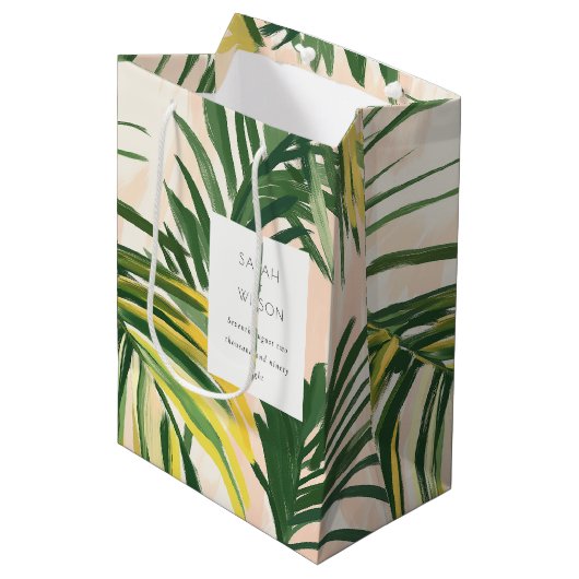 Boho Blush Green Tropical Palm Beach Wedding Medium Cadeauzakje (Voorkant Gekanteld)