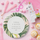 Boho Blush Green Tropical Palm Beach Wedding Papieren Bordje (Feest)