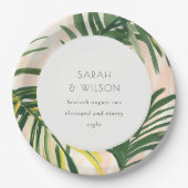 Boho Blush Green Tropical Palm Beach Wedding Papieren Bordje (Voorkant)