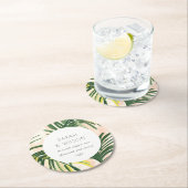 Boho Blush Green Tropical Palm Beach Wedding Ronde Kartonnen Onderzetter (Insitu)