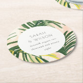 Boho Blush Green Tropical Palm Beach Wedding Ronde Kartonnen Onderzetter (Gebogen)
