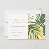 Boho Blush Green Tropical Palm Beach Wedding RSVP Kaartje (Voorkant)