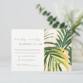 Boho Blush Green Tropical Palm Beach Wedding RSVP Kaartje (Staand voorkant)