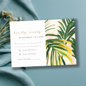 Boho Blush Green Tropical Palm Beach Wedding RSVP Kaartje