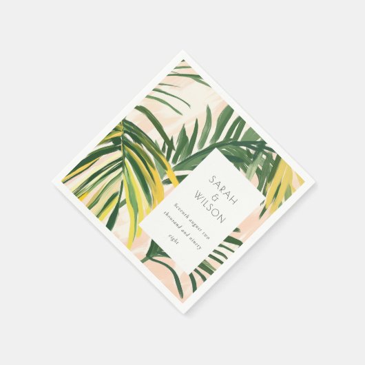 Boho Blush Green Tropical Palm Beach Wedding Servet (Hoek)