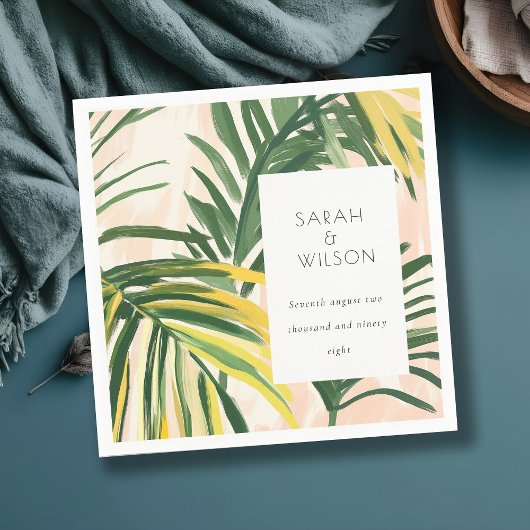 Boho Blush Green Tropical Palm Beach Wedding Servet