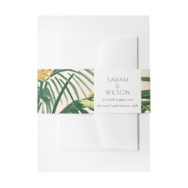 Boho Blush Green Tropical Palm Beach Wedding Uitnodigingen Wikkel