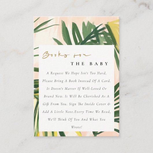 Boho Blush Green Tropical Palm Books Baby shower Informatiekaartje (Voorkant)