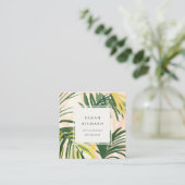 Boho Blush Green Tropical Palm Leaf Review Verzoek Vierkante Visitekaartje (Staand voorkant)