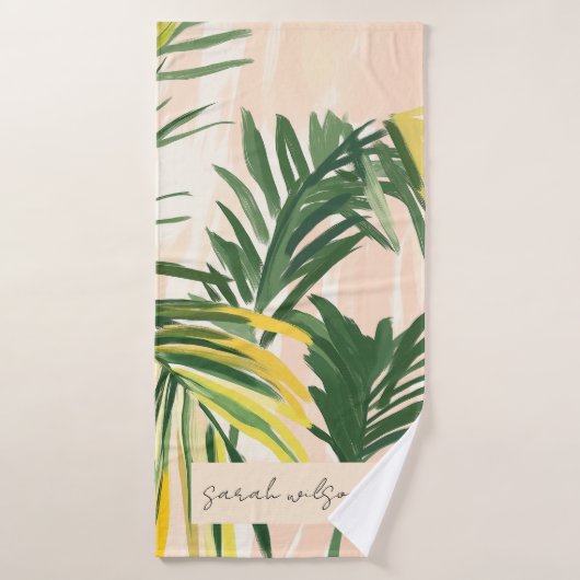 Boho Blush Green Tropical Palm Leaves Beach Badhanddoek (Badhanddoek)