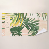 Boho Blush Green Tropical Palm Leaves Beach Badhanddoek (Badhanddoek)