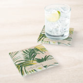 Boho Blush Green Tropical Palm Leaves Beach Glazen Onderzetter (Schuin)