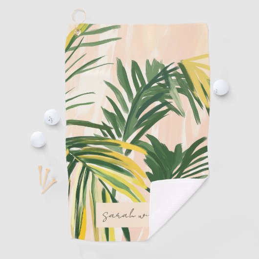 Boho Blush Green Tropical Palm Leaves Beach Golfhanddoek (Insitu)