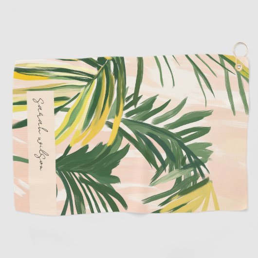 Boho Blush Green Tropical Palm Leaves Beach Golfhanddoek (Horizontaal)