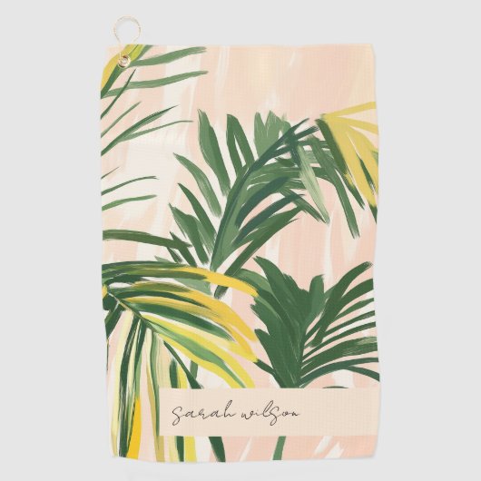 Boho Blush Green Tropical Palm Leaves Beach Golfhanddoek (Voorkant)