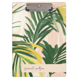 Boho Blush Green Tropical Palm Leaves Beach Klembord