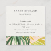 Boho Blush Green Tropical Palm Leaves Beach Logo Vierkante Visitekaartje (Achterkant)