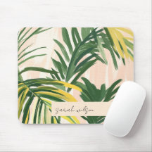 Boho Blush Green Tropical Palm Leaves Beach