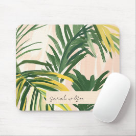 Boho Blush Green Tropical Palm Leaves Beach Muismat